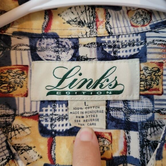 Links Mens Button Up Shirt Nautical Beachy Summer Size Large‎ L Colorful - Picture 3 of 6